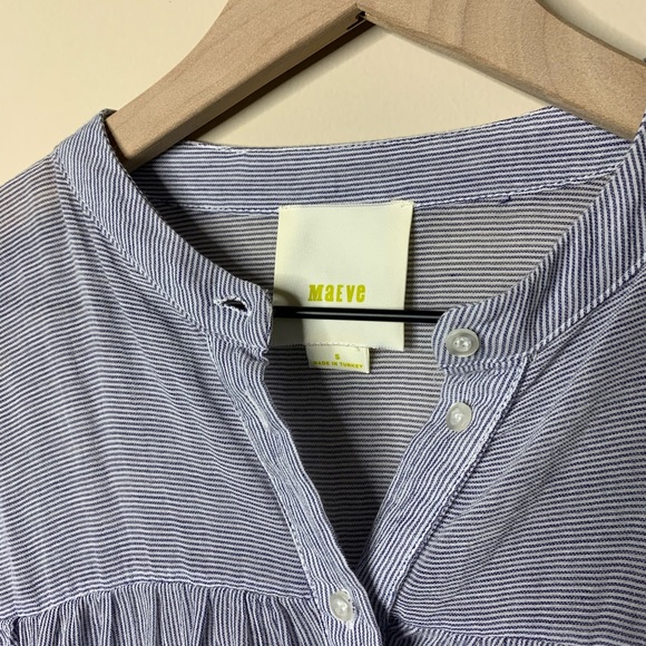 Anthropologie Maeve Blue Stripe Ruffle Blouse - Picture 6 of 8